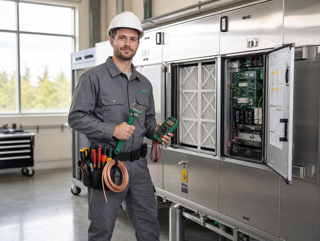 Technician using mobile app for HVAC dispatch